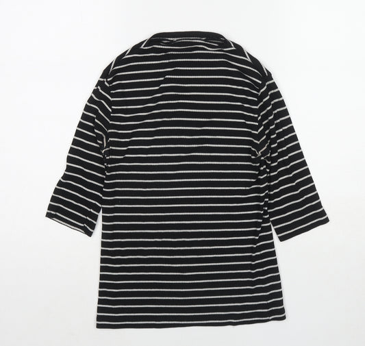 Pull&Bear Womens Black Boat Neck Striped Polyester Pullover Jumper Size L