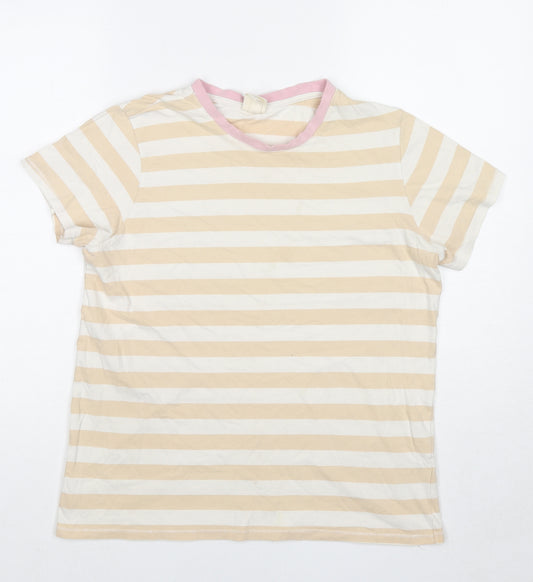 H&M Womens Beige Striped Cotton Basic T-Shirt Size M Crew Neck