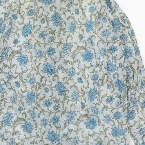 People Tree Womens Blue Floral Polyester Basic Button-Up Size M Collared