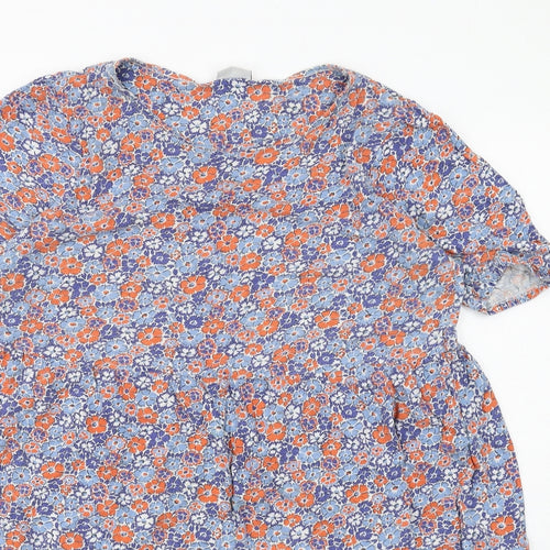NEXT Womens Blue Floral Cotton A-Line Size 20 Round Neck Pullover