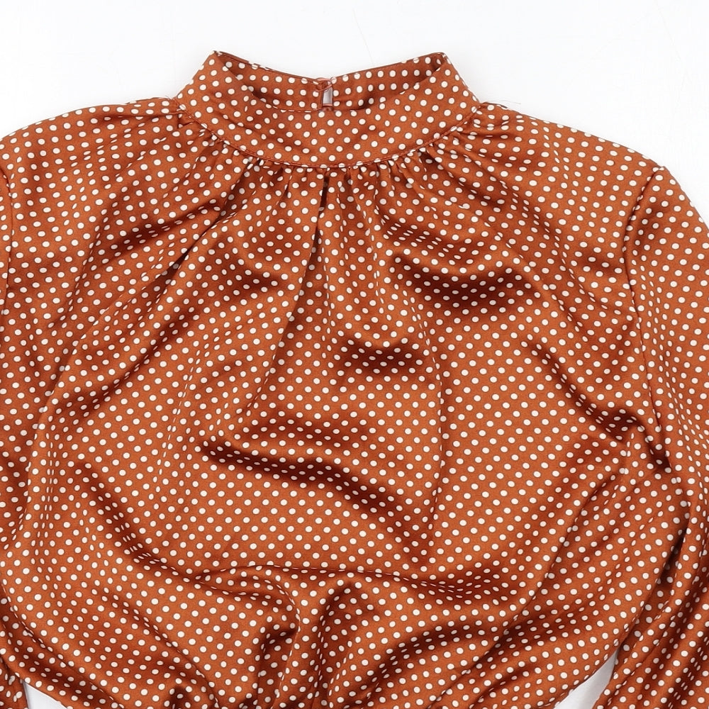 Quiz Womens Brown Polka Dot Polyester Basic Blouse Size 10 Mock Neck