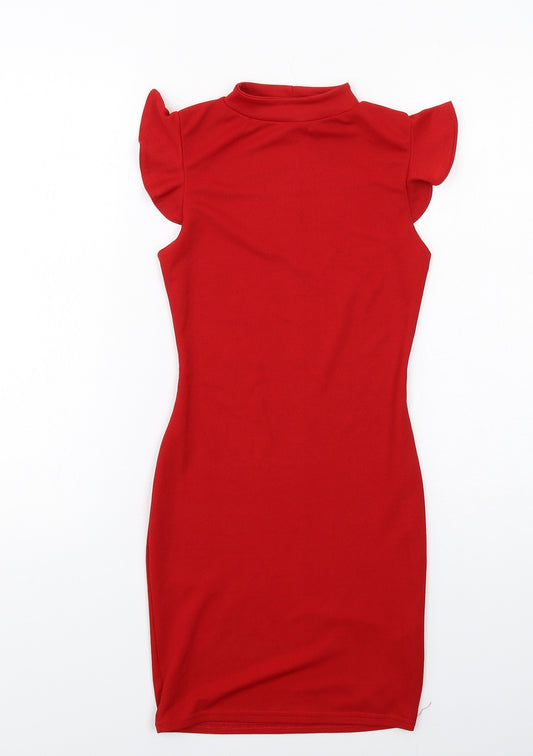PRETTYLITTLETHING Womens Red Polyester Bodycon Size 6 Mock Neck Pullover