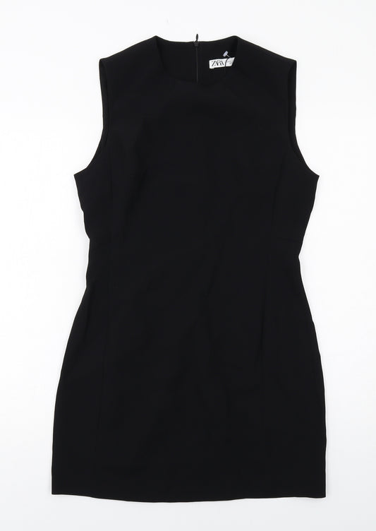 Zara Womens Black Polyester Shift Size M Round Neck Zip