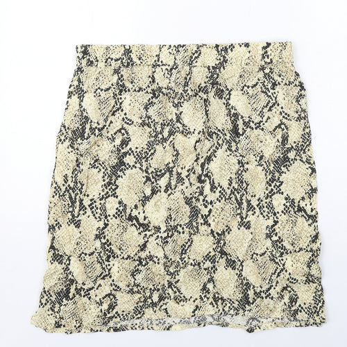 Marks and Spencer Womens Beige Animal Print Viscose A-Line Skirt Size 16 Drawstring - Snakeskin pattern