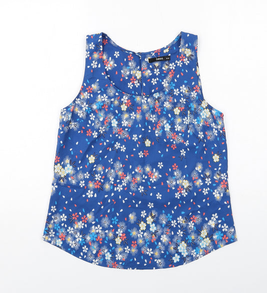 Oasis Womens Blue Floral Polyester Basic Tank Size 10 Round Neck