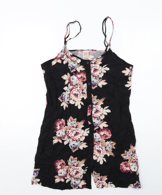 Topshop Womens Black Floral Viscose Tank Dress Size M Round Neck Button