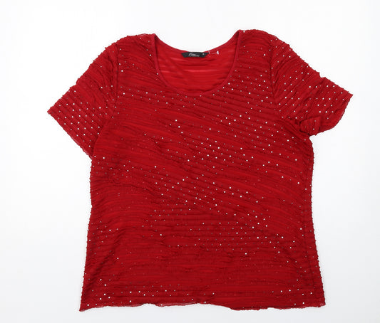 Bonmarché Womens Red Polyacrylate Fibre Basic T-Shirt Size 18 Round Neck