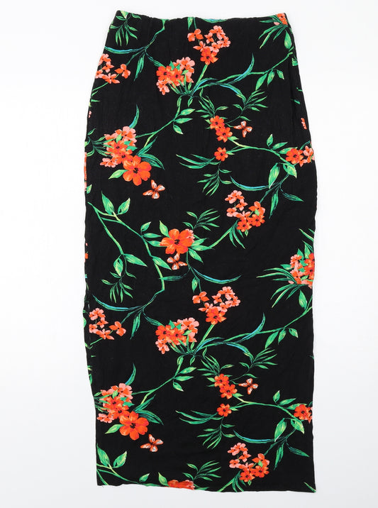 Dorothy Perkins Womens Black Floral Viscose Straight & Pencil Skirt Size 12