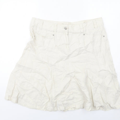 Marks and Spencer Womens Beige Linen Swing Skirt Size 16 Zip