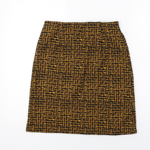 Marks and Spencer Womens Yellow Geometric Polyester A-Line Skirt Size 8