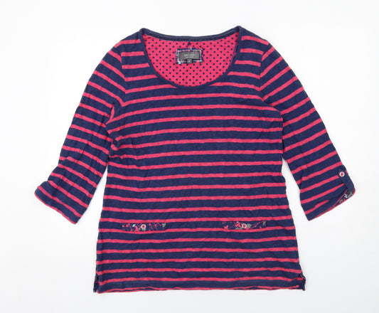 Per Una Womens Blue Scoop Neck Striped Cotton Pullover Jumper Size 12