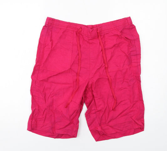Bonmarché Womens Pink Linen Basic Shorts Size 14 Regular Drawstring