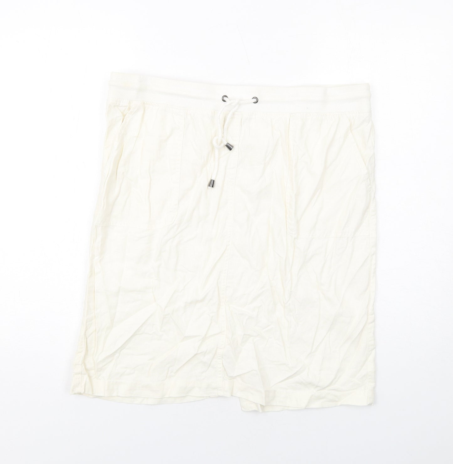 M&Co Womens Ivory Linen A-Line Skirt Size 16 Drawstring