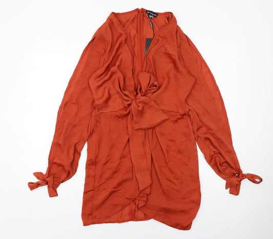 PRETTYLITTLETHING Womens Orange Polyester Mini Size 14 V-Neck Zip