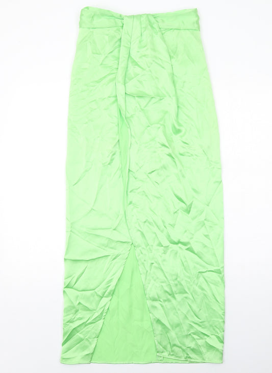 Zara Womens Green Polyester Maxi Skirt Size S Zip