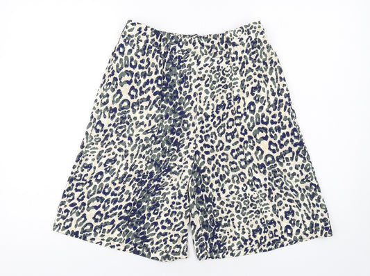 Marks and Spencer Womens Ivory Animal Print Polyester Culotte Shorts Size 8 Regular Pull On - Leopard pattern