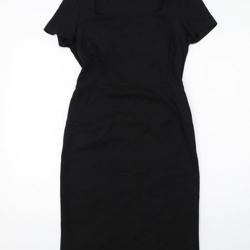 Wallis Womens Black Polyester Shift Size 10 Square Neck Zip
