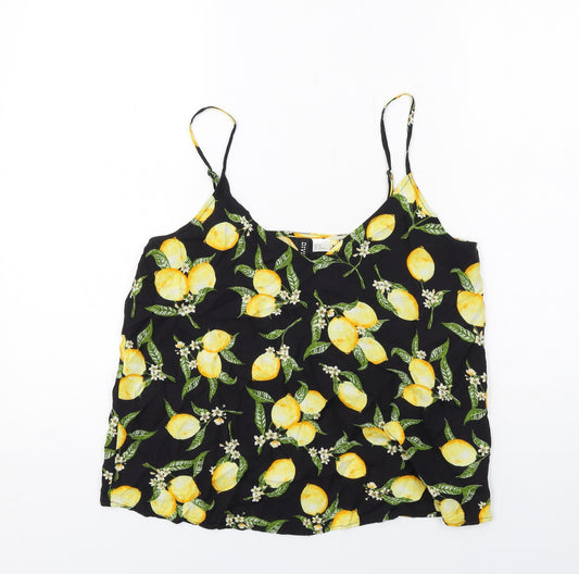 H&M Womens Black Geometric Viscose Camisole Tank Size 14 V-Neck - Lemon Print