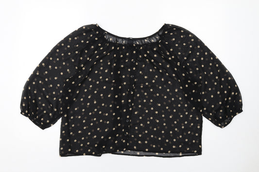 H&M Womens Black Polka Dot Polyester Basic Blouse Size 6 Round Neck