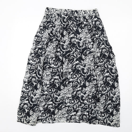 St Michael Womens Black Floral Viscose Peasant Skirt Size 14 Zip