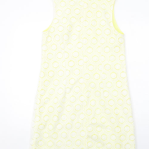 Principles Womens Yellow Geometric Polyester Tank Dress Size 14 Round Neck Zip - Lace Overlay