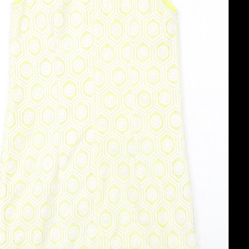 Principles Womens Yellow Geometric Polyester Tank Dress Size 14 Round Neck Zip - Lace Overlay