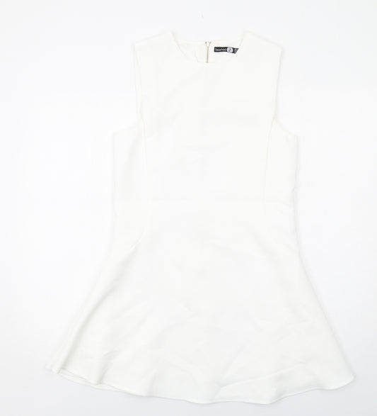 Boohoo Womens White Polyester Tank Dress Size 10 Round Neck Zip