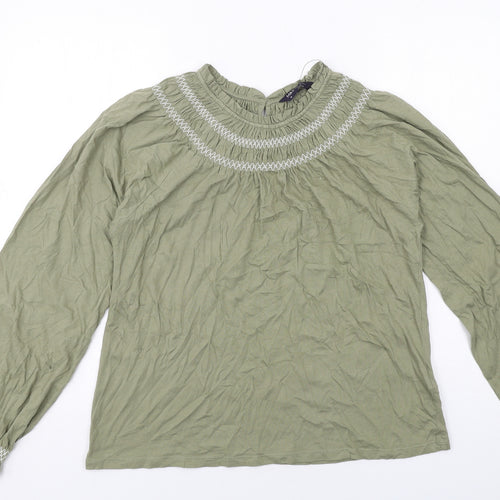 Marks and Spencer Womens Green Cotton Basic Blouse Size 10 Round Neck