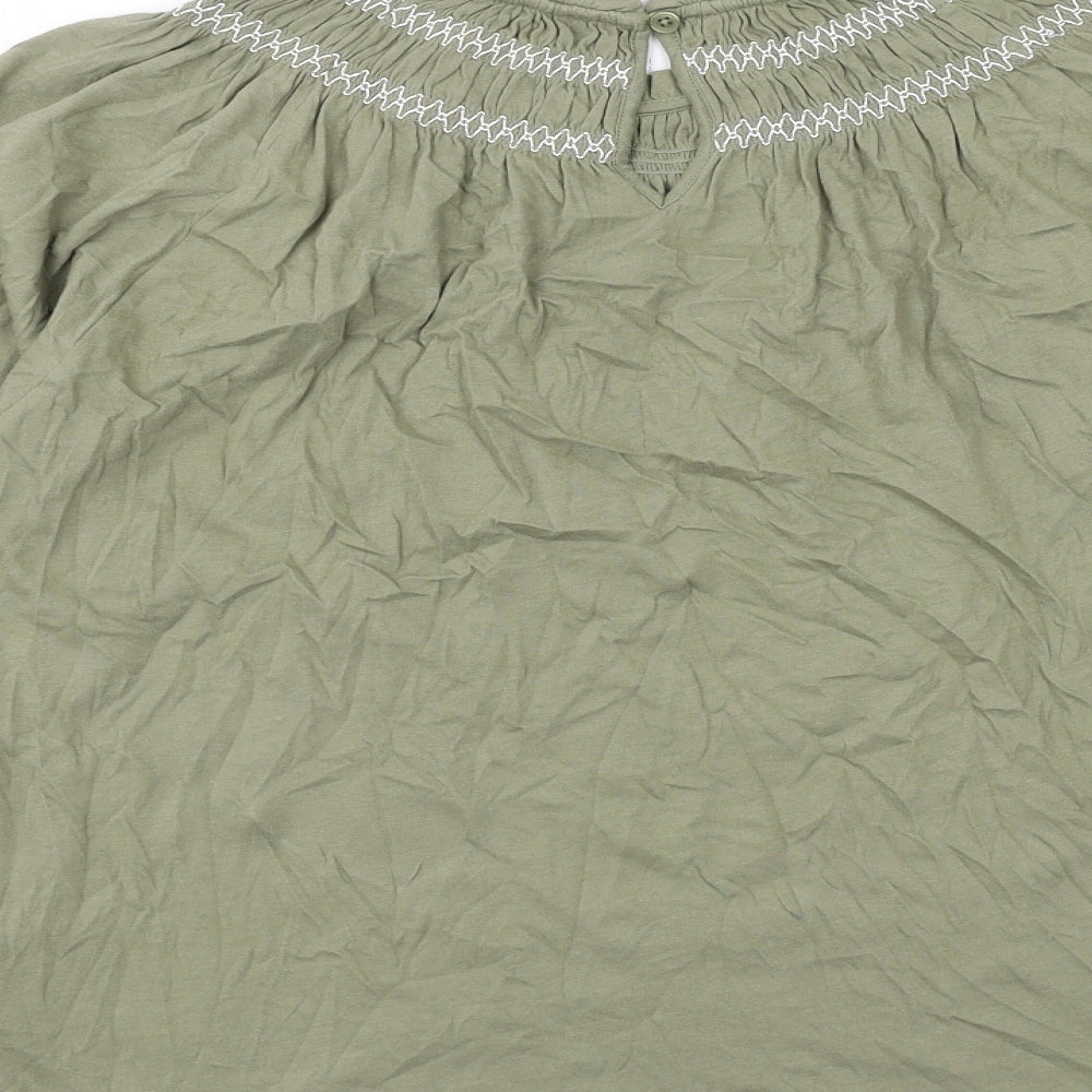 Marks and Spencer Womens Green Cotton Basic Blouse Size 10 Round Neck