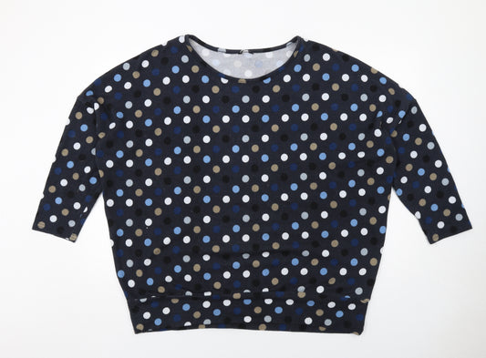 Roman Womens Blue Round Neck Polka Dot Polyester Pullover Jumper Size 20