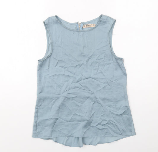 Pull&Bear Womens Blue Polyester Basic Tank Size S Round Neck