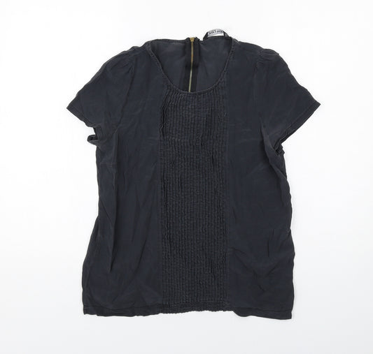 Zara Womens Grey Silk Basic T-Shirt Size M Round Neck