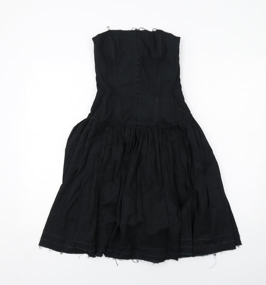 AllSaints Womens Black Cotton Tank Dress Size 8 Off the Shoulder Zip
