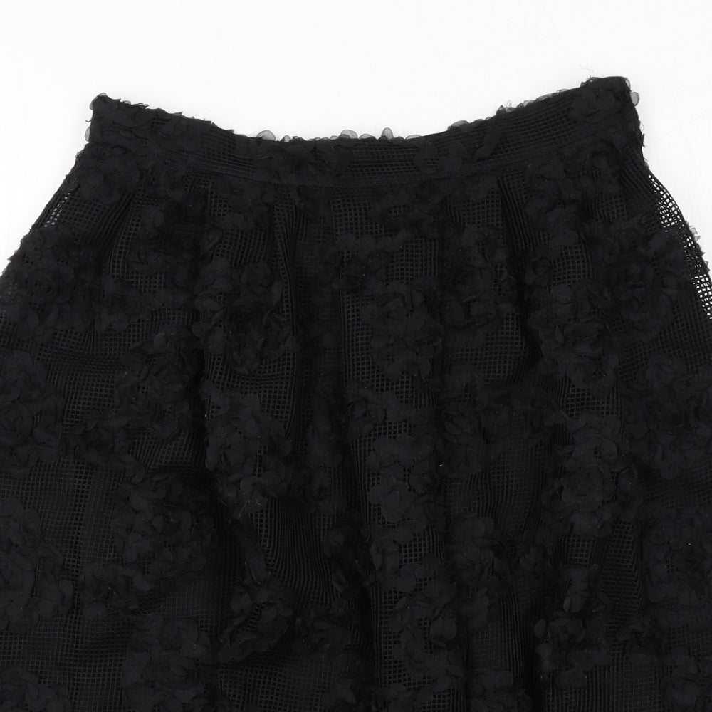 H&M Womens Black Floral Polyester Swing Skirt Size 10 Zip