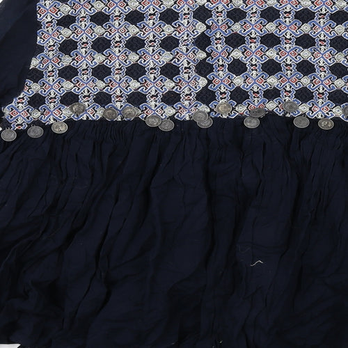 Zara Womens Blue Geometric Jacket Blazer Size S Hook & Eye - Coin Detail