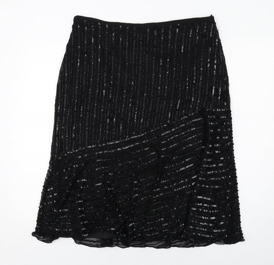 Pomodoro Womens Black Striped Polyester Swing Skirt Size 18 Zip