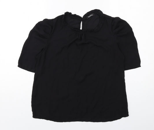 Boohoo Womens Black Polyester Basic T-Shirt Size 10 Round Neck