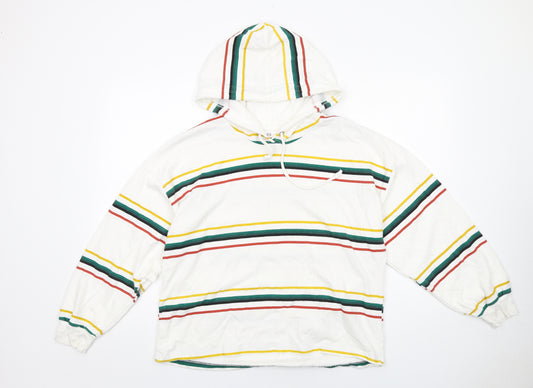 Pull&Bear Womens White Striped Cotton Pullover Hoodie Size M Pullover