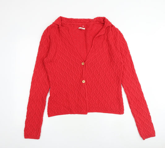 Joe Browns Womens Red Collared 100% Cotton Cardigan Jumper Size 12