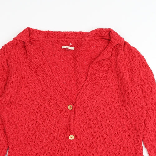 Joe Browns Womens Red Collared 100% Cotton Cardigan Jumper Size 12
