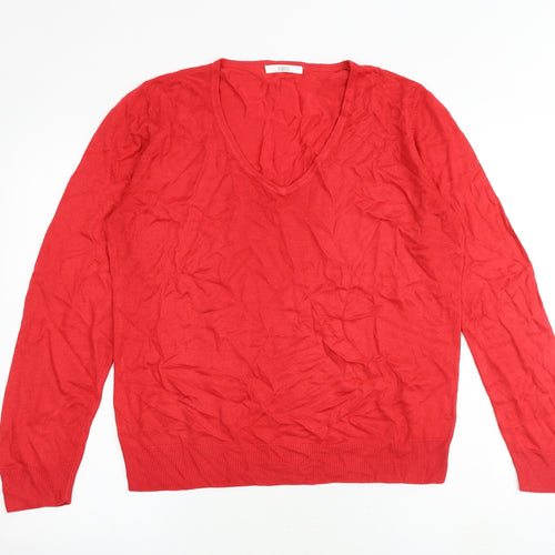 Marks and Spencer Womens Red V-Neck Acrylic Pullover Jumper Size 14
