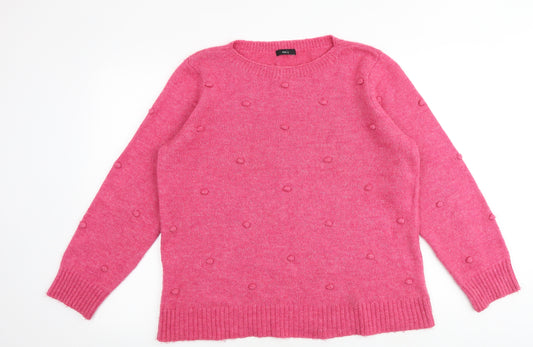 M&Co Womens Pink Round Neck Acrylic Pullover Jumper Size 16