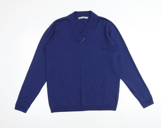 EWM Womens Blue V-Neck Wool Pullover Jumper Size 14 - Size 14-16