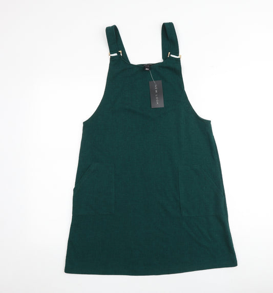 New Look Womens Green Polyester Pinafore/Dungaree Dress Size 10 Square Neck Pullover - Pinafore