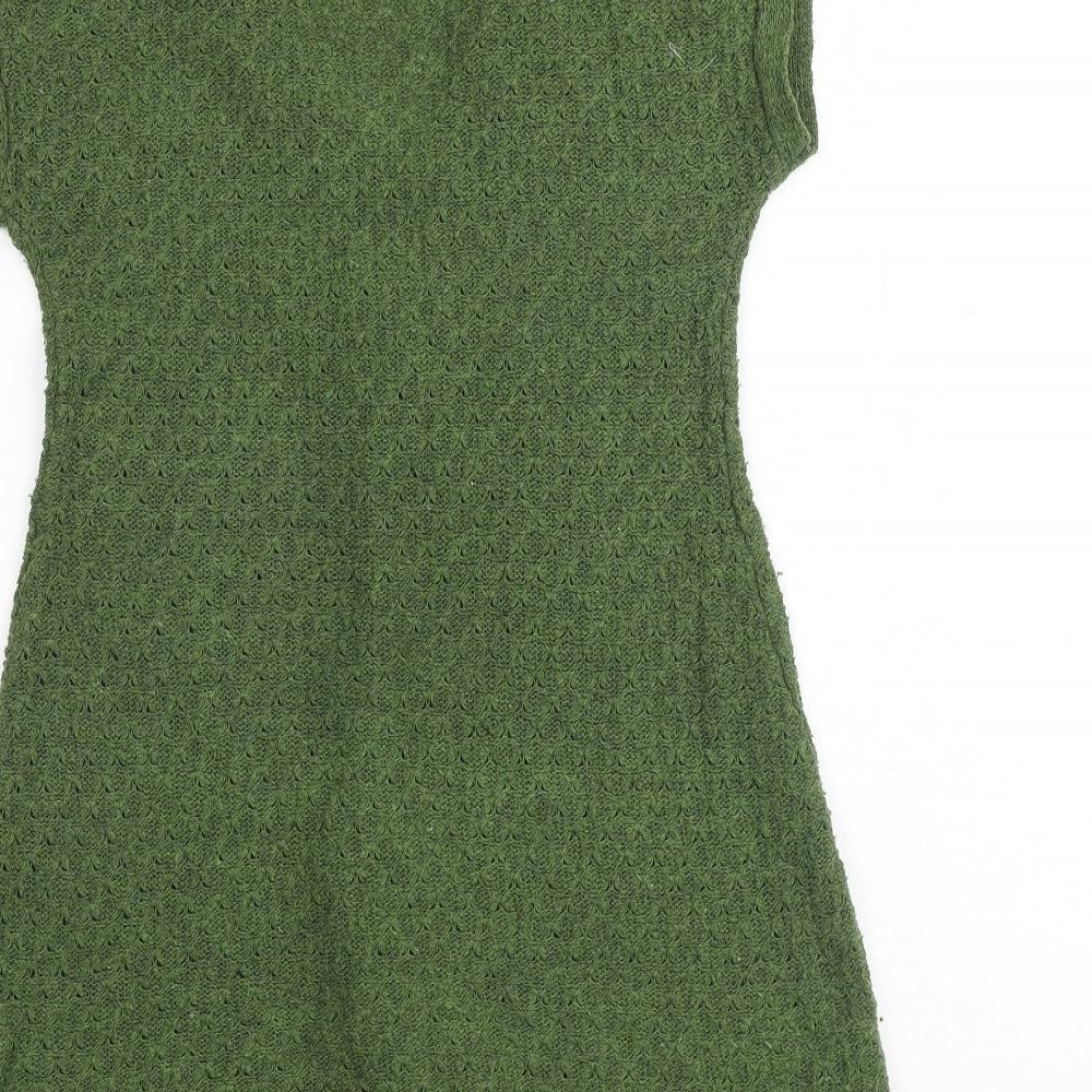 Stella Womens Green V-Neck Acrylic Tunic Jumper Size S Button
