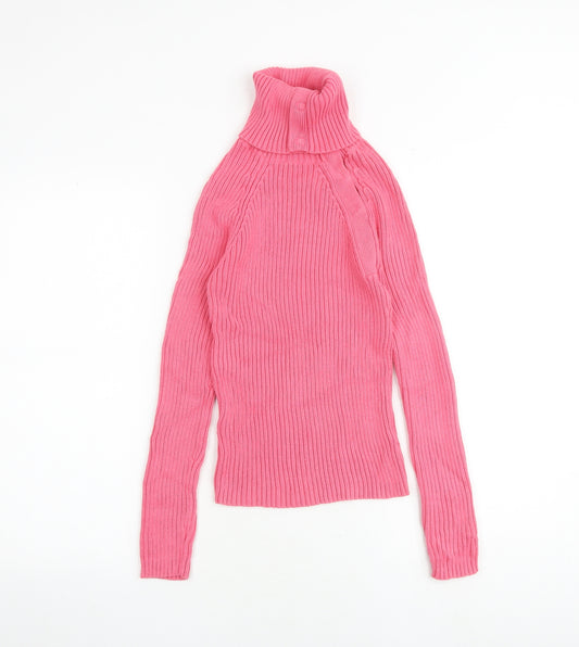 Dorothy Perkins Womens Pink Roll Neck 100% Cotton Pullover Jumper Size 8