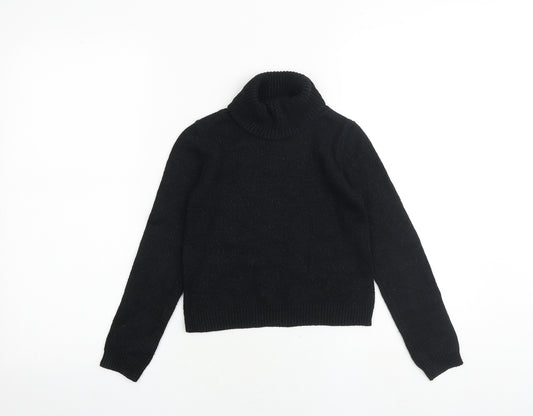 Cynthia Rowley Girls Black Roll Neck Cotton Pullover Jumper Size 6-7 Years Pullover