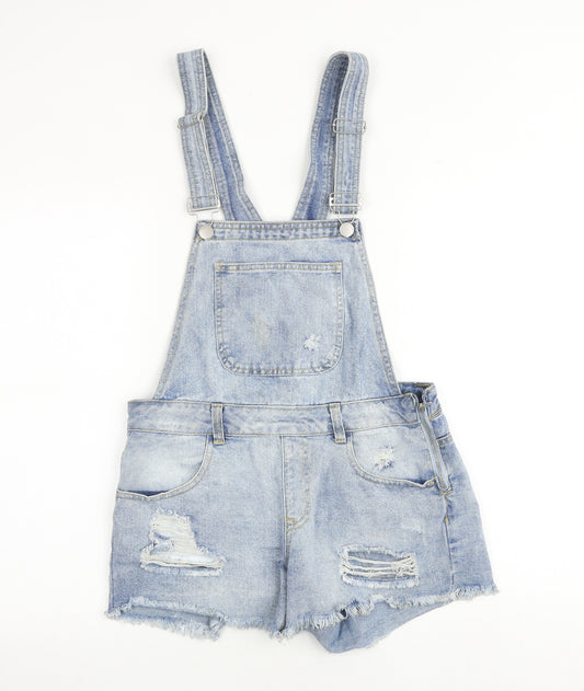 Denim & Co. Womens Blue 100% Cotton Dungaree One-Piece Size 10 Buckle - Distressed Dungaree Short