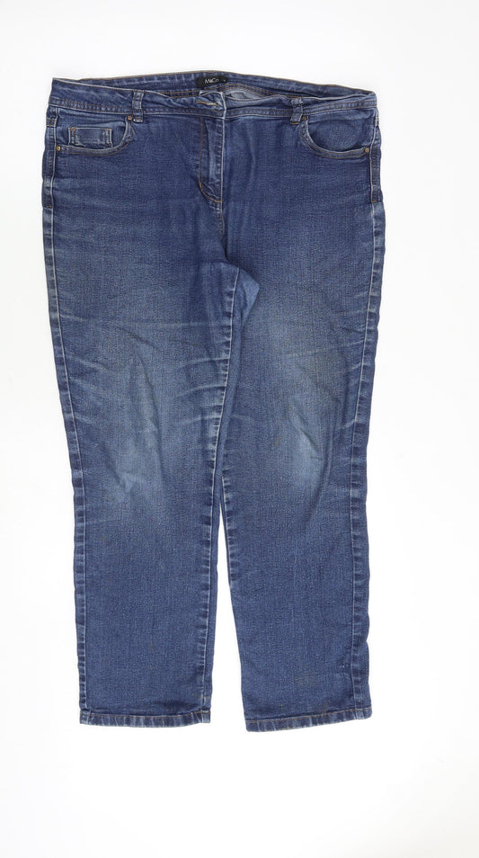M&Co Womens Blue Cotton Straight Jeans Size 16 Regular Zip