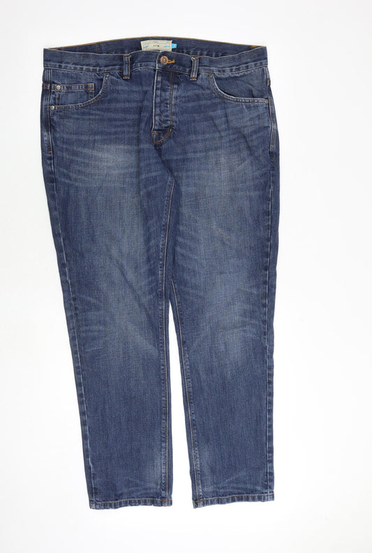 NEXT Mens Blue Cotton Straight Jeans Size 38 in Slim Button